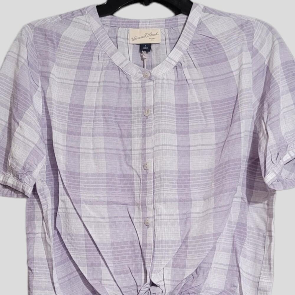 Universal Thread Lilac Plaid Button Down Blouse S… - image 4